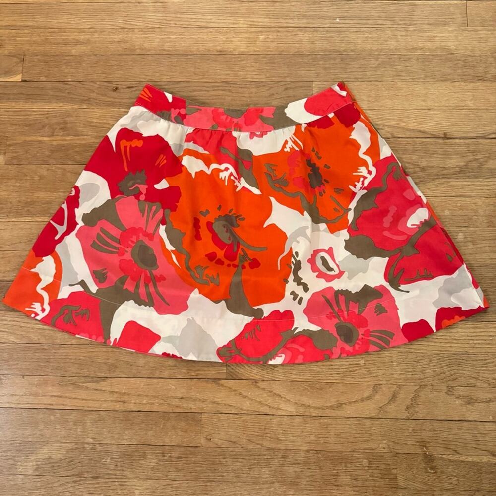 New York & Co orange red floral a-line knee length skirt size 8
b36